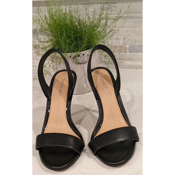 GIANNI BINI Black Leather Sling-Back 4" Stiletto Heel One-Strap Sandals 7M - Picture 3 of 11